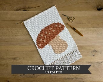 Crochet Wall Hanging Mushroom Pattern for Beginners, Easy DIY Crochet Wall Art Pattern, Handmade Wall Decor Idea - DCW007