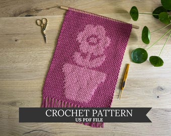 Bloom on the Wall Crochet Pattern for Flower Pot Wall Hanging Decoration – Easy Botanical Home Decor PDF Pattern for Beginners - DCW006