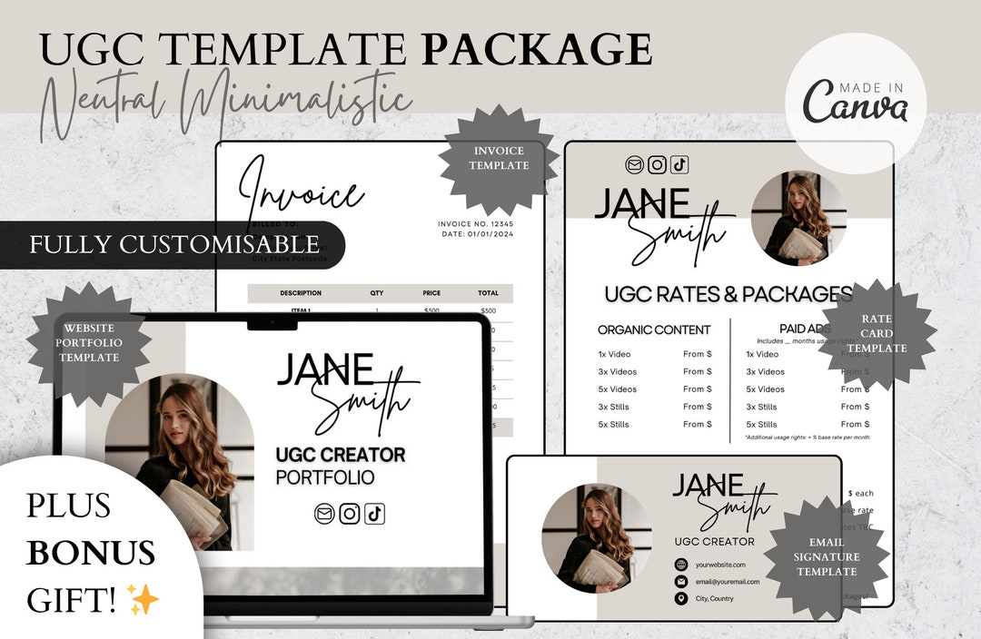 UGC Template Package: Portfolio, Rate Card, Invoice, Email Signature ...