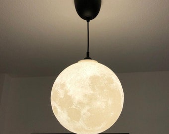 XXL Moon Pendant Lamp 400 mm Diameter - 3D Printed Moon Lamp with/without E27 Socket & Light Bulb