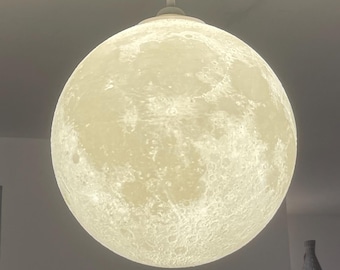 Moon Lamp Ø 300 mm – 3D-printed ceiling lamp made of PLA – realistic lunar surface – E27 LED optional – pendant light for living room and children's room