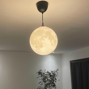Moon Lamp 20, 30, 40 cm – Pendant Lamp with Crater Relief | LED Set or Shade | Living Room, Children's Room image 2