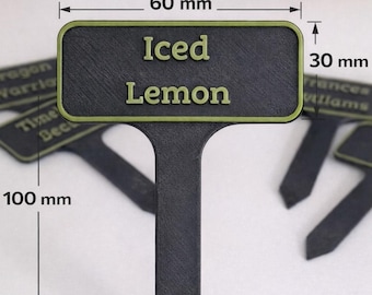 Marcadores personalizados para plantas, fabricados en ASA de 6 x 3 cm | Resistentes a la intemperie y a los rayos UV | Marcadores de jardín con nombres para bancales elevados, hierbas y hortalizas.