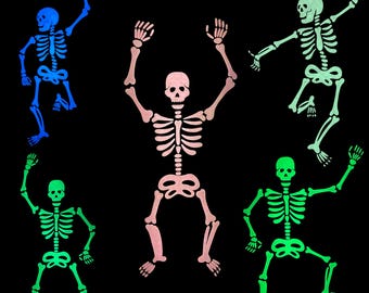 Glow in the Dark Skeleton Pendant Set of 5 – Halloween Decoration 20-25 cm – Glow in the Dark from 3D Printing
