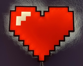 Retro Pixel Heart LED Wall Lamp – 8-Bit Gaming Room Decor – USB Ambient Light – Pixel Art Wall Light – Gamer Gift – Stream Setup Light