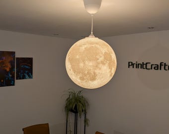 Mondlampe 20, 30, 40 cm – Hängelampe mit Kraterrelief | LED-Set oder Schirm | Wohnzimmer Kinderzimmer
