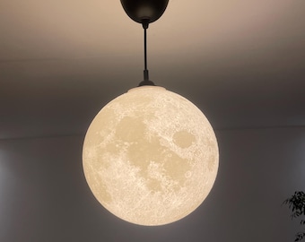 Moon Lamp Ø 205/300/400 – 3D printed pendant lamp made of PLA – optional E27 socket and LED – lighting for living rooms and children's rooms