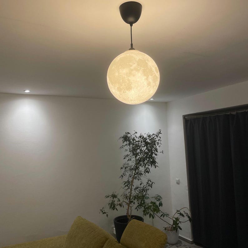 Moon Lamp 20, 30, 40 cm – Pendant Lamp with Crater Relief | LED Set or Shade | Living Room, Children's Room image 2