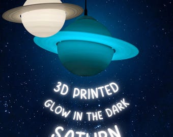 Saturn pendant lamp 400 mm – 3D-printed ceiling lamp made of PLA with a glow-in-the-dark ring, E27 lampshade with or without socket & LED