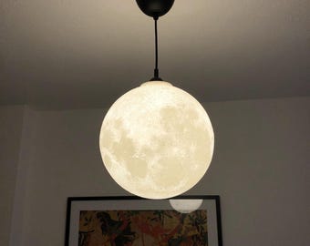 Moon Lamp Ø 205/300/400 – 3D printed pendant lamp made of PLA – optional E27 socket and LED – lighting for living rooms and children's rooms