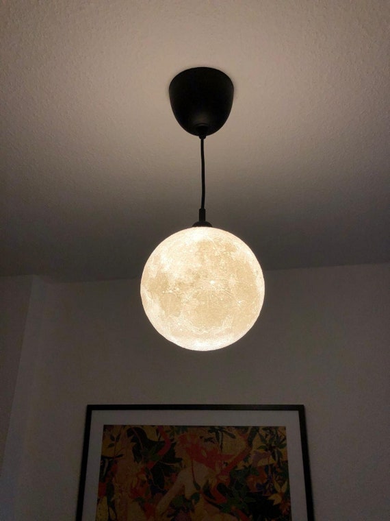 205 mm Mond-Hängelampe – 3D-gedruckt aus PLA – realistische Mondoberfläche – E27-Set mit LED – Pendelleuchte für Kinderzimmer & Wohnzimmer