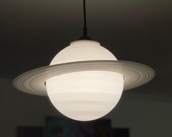 Saturn hanging lamp 3D-printed (Ø 400 mm) made of PLA – with/without luminous rings – E27 LED socket black/white/without optional