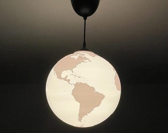 Planet Earth Pendant Lamp Ø 300 mm – 3D-printed planet lamp made of PLA | With/without E27 socket & 7W LED | Sustainable ceiling lamp