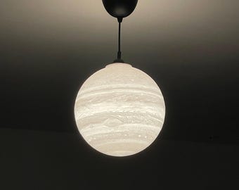 Planet Jupiter Pendant Lamp Ø 300 mm – 3D-printed planet lamp made of PLA | With/without E27 socket & 7W LED | Sustainable ceiling lamp