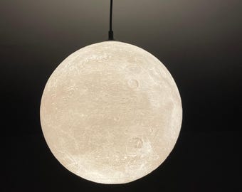 Pluto Hanging Lamp 300 mm – 3D printed planet lamp made of PLA – Ceiling lamp with or without E27 socket and LED – Handmade in Germany