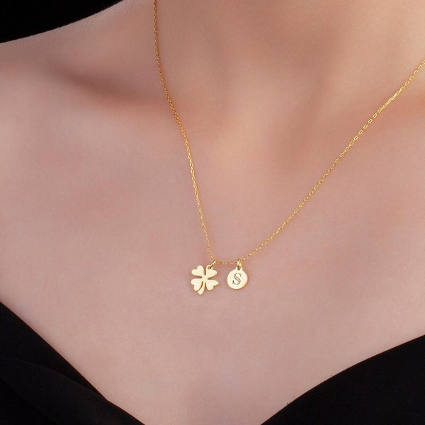 The Lucky 4 Leaf Clover Necklace - Personalized Clover Necklace - Initial Necklace - Heart Necklace - Four Leaf Clover Necklace