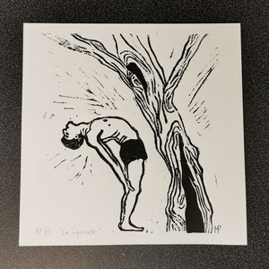 Linogravure noire L'homme et l'arbre Le gymnaste Estampe d'art Dessin image 6