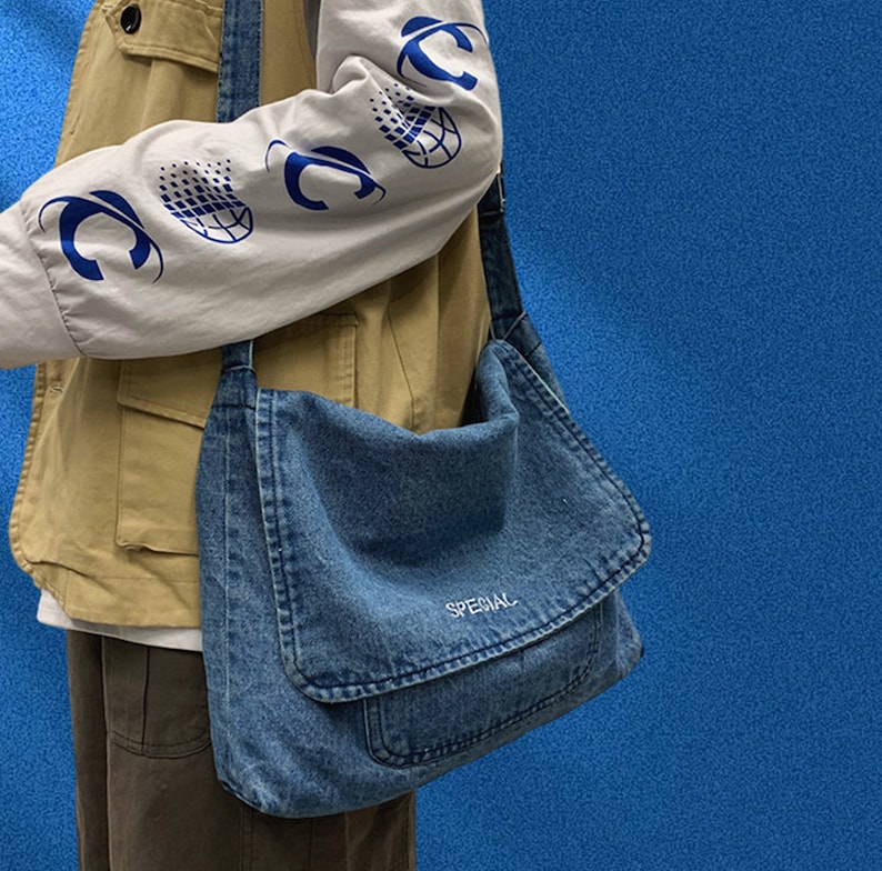 Simple Denim Crossbody Bag, Large Capacity Vintage Single Shoulder Bag, Washed Old Messenger Bag, Casual Crossbody Bag,Back To School Light Blue