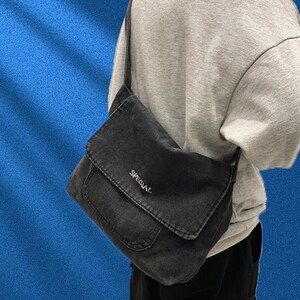 Simple Denim Crossbody Bag, Large Capacity Vintage Single Shoulder Bag, Washed Old Messenger Bag, Casual Crossbody Bag,Back To School Black