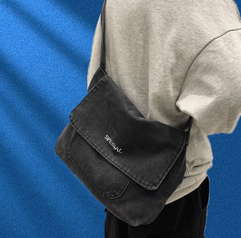 Simple Denim Crossbody Bag, Large Capacity Vintage Single Shoulder Bag, Washed Old Messenger Bag, Casual Crossbody Bag,Back To School Black