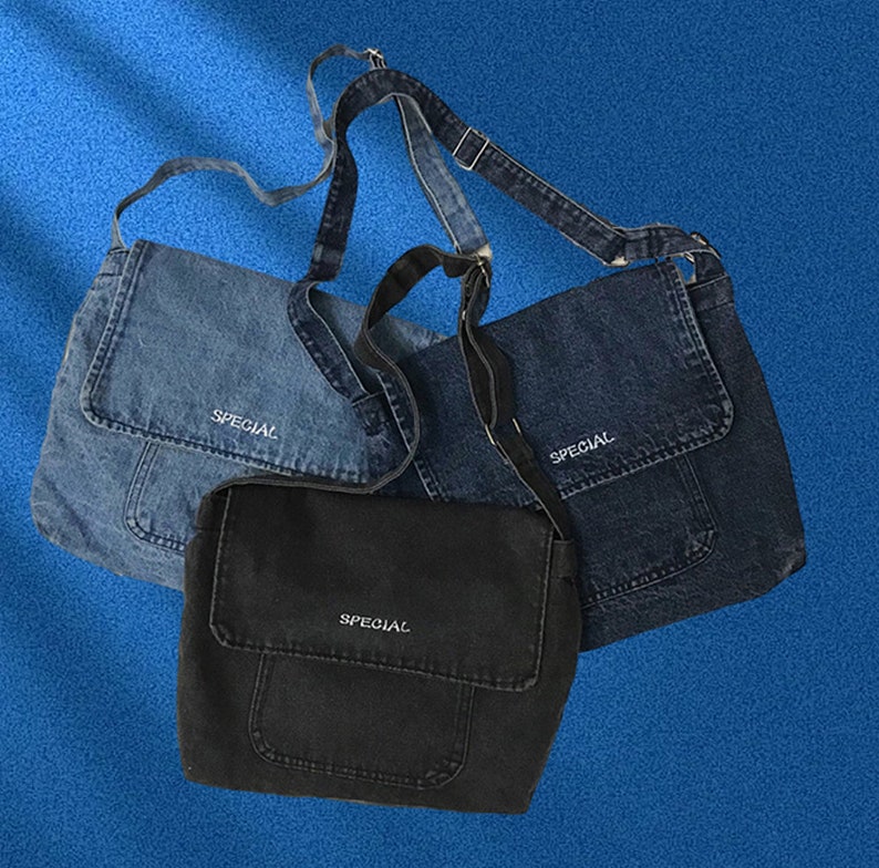 Simple Denim Crossbody Bag, Large Capacity Vintage Single Shoulder Bag, Washed Old Messenger Bag, Casual Crossbody Bag,Back To School zdjęcie 6