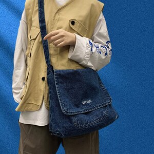 Simple Denim Crossbody Bag, Large Capacity Vintage Single Shoulder Bag, Washed Old Messenger Bag, Casual Crossbody Bag,Back To School zdjęcie 5