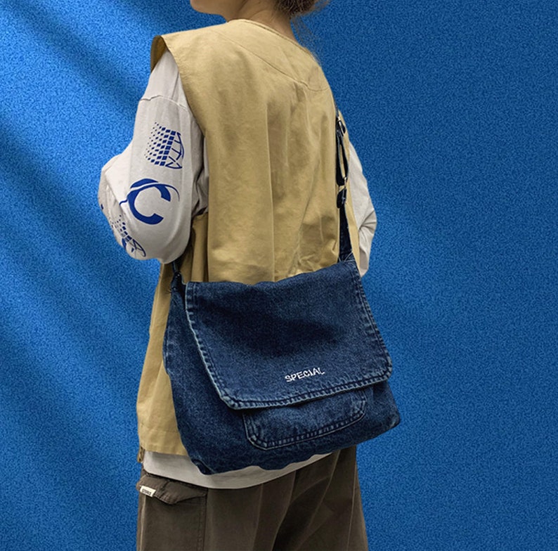 Simple Denim Crossbody Bag, Large Capacity Vintage Single Shoulder Bag, Washed Old Messenger Bag, Casual Crossbody Bag,Back To School zdjęcie 4