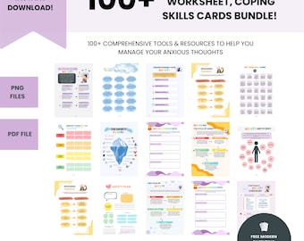 Anxiety help worksheets BUNDLE, kids coping skills, anxiety journal pdf, anxiety workbook, coping strategies, cbt worksheets, anxiety relief