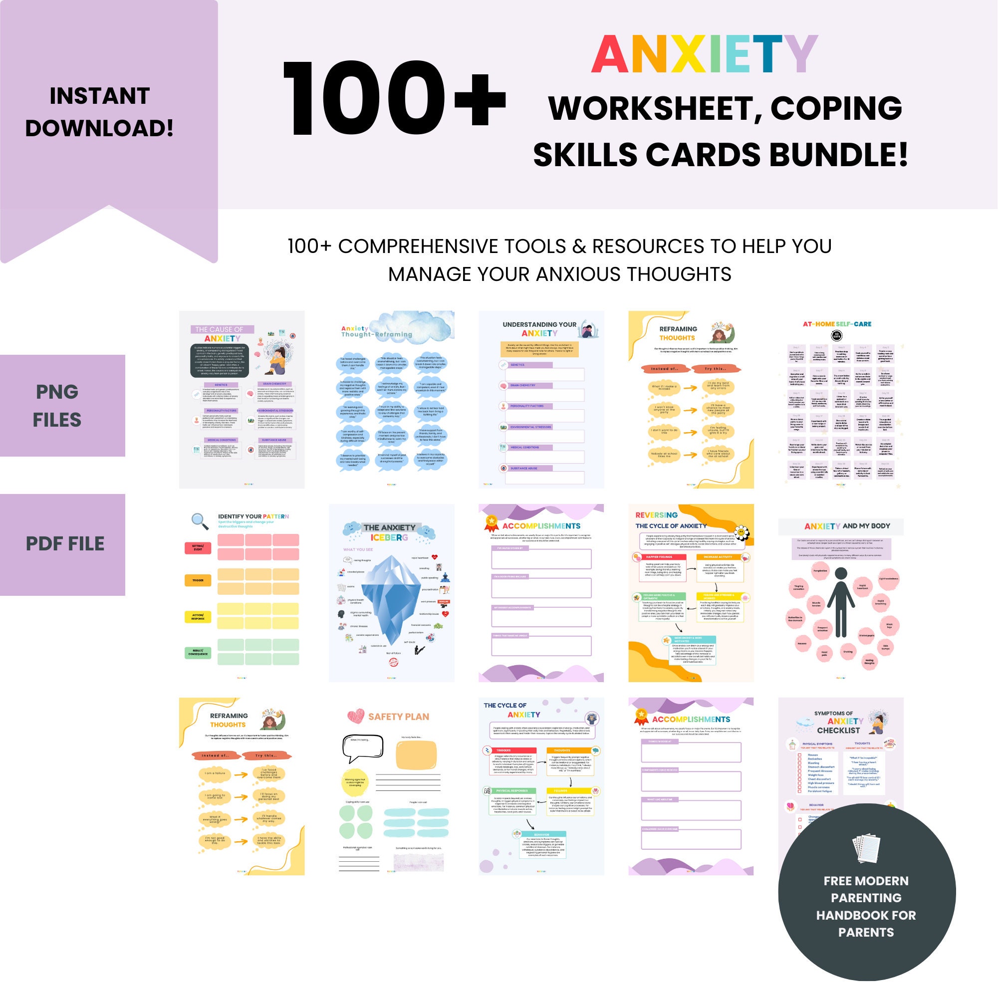 Anxiety Help Worksheets BUNDLE, Kids Coping Skills, Anxiety Journal Pdf, Anxiety Workbook ...