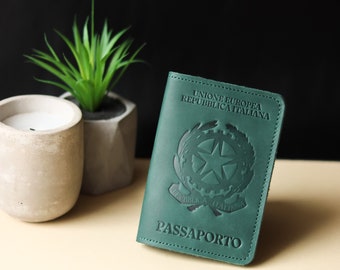 Italy passport cover, Green leather passport holder, Custom passport case, Passport sleeve, Italy passport case, Travel to Italy