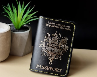 Porta passaporto in pelle con stemma della Francia, copertina del libro del passaporto, custodia per passaporto, passaporto francese, regalo di accessori da viaggio