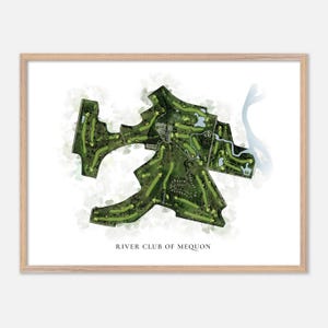 River Club von Mequon in Mequon, Wisconsin - Klassische Aquarell Karte | Golfer Geschenk, Golf Wandkunst, Golf Poster Druck, Platz Layout