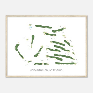 Hopkinton Country Club, Massachusetts - Moderne Aquarell Landkarte | Golfer Geschenk, Golf Wandkunst, Golf Poster Druck, Platz Layout