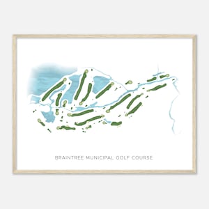 Braintree Städtischer Golfkurs, Massachusetts - Moderne Aquarell Landkarte | Golfer Geschenk, Golf Wandkunst, Golf Poster Druck, Platz Layout