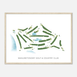 Wanumetonomy Golf & Country Club, Rhode Island - Moderne Aquarell Landkarte | Golfer Geschenk, Golf Wandkunst, Golf Poster Druck, Platz Layout