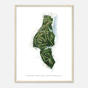 Newport News Golf Club in Deer Run, Virginia - Klassieke aquarelkaart | Golfer cadeau, golf kunst aan de muur, golf poster print, baanindeling