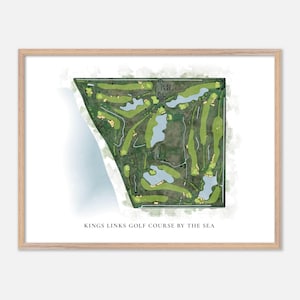 Kings Links Golf Platz am Meer in Kanada - Klassische Aquarell Landkarte | Golfer Geschenk, Golf Wandkunst, Golf Poster Druck, Platz Layout