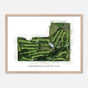 Northbrook Country Club a Lussemburgo, Wisconsin - Mappa classica ad acquerello / Regalo per golfisti, Arte murale per golf, Stampa poster per golf, Layout del campo