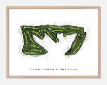 The South Course At Torrey Pines in La Jolla, California - Classic Watercolor Map | Golfer Gift, Golf Wall Art, Golf Poster Print