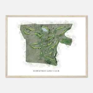 Hawktree Golf Club, North Dakota - Klassische Aquarell Karte | Golfer Geschenk, Golf Wandkunst, Golf Poster Druck, Platz Layout
