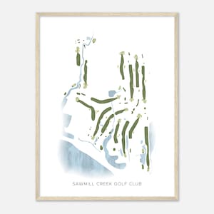 Sawmill Creek Golf Club, Ohio - Moderne Aquarell Landkarte | Golfer Geschenk, Golf Wandkunst, Golf Poster Druck, Platz Layout