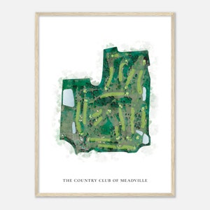 Il Country Club di Meadville, Pennsylvania - Mappa classica ad acquerello / Regalo per golfisti, Arte da parete per il golf, Stampa poster di golf, Layout del campo