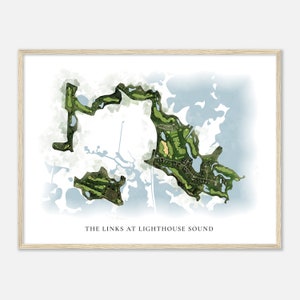 The Links à Lighthouse Sound, Maryland - Carte aquarelle classique | Cadeau golfeur, oeuvre d'art murale de golf, impression d'affiche de golf, aménagement du parcours