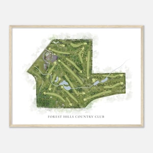 Forest Hills Country Club, Illinois - Klassische Aquarell Landkarte | Golfer Geschenk, Golf Wandkunst, Golf Poster Druck, Platz Layout
