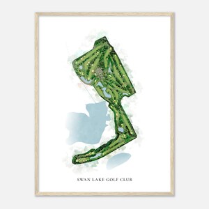 Swan Lake Golf Club, New York - Klassische Aquarell-Karte | Golfer Geschenk, Golf Wandkunst, Golf Poster Druck, Platz Layout