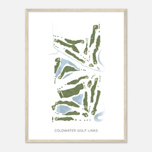 Coldwater Golf Links, Iowa - Carte aquarelle moderne | Cadeau golfeur, oeuvre d'art murale de golf, impression d'affiche de golf, aménagement du parcours