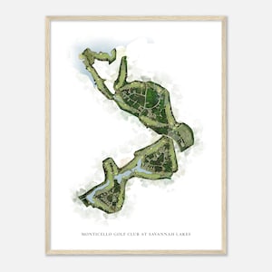 Monticello Golf Club in Savannah Lakes, South Carolina - Klassische Aquarell Karte | Golfer Geschenk, Golf Wandkunst, Golf Poster Druck