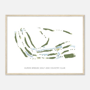 Huron Breeze Golf en Country Club, Michigan - Moderne aquarelkaart | Golfer cadeau, golf kunst aan de muur, golf poster print, baanindeling