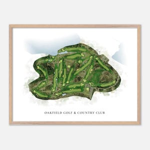 Oakfield Golf & Country Club a Oakfield, Canada - Mappa classica ad acquerello / Regalo per golfisti, Arte murale per golf, Stampa poster per golf, Layout del campo