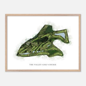 The Valley-golfbaan in Mondovi, Wisconsin: klassieke aquarelkaart | Golfcadeau, golfmuurkunst, golfposterprint, baanindeling